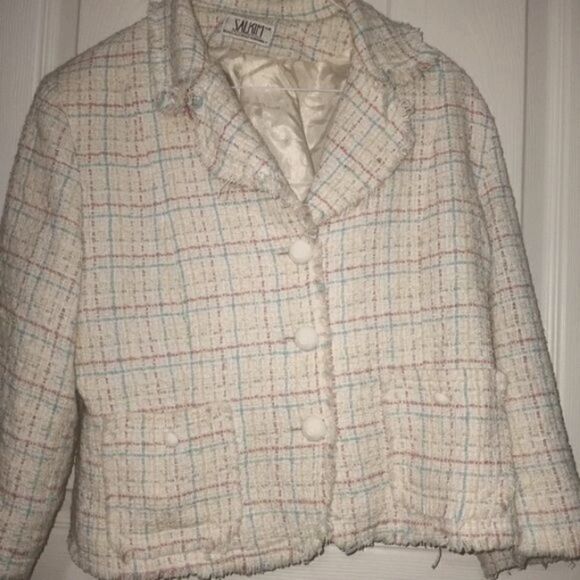 Salkim Vtg S Pieces 2 Vnt 100% Linen Plaid Lined 3/4 Sleeve Pockets Button W - Picture 3 of 14